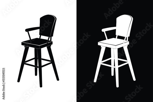 High Chair Icon Silhouette Vector. Simple Black and White Illustration