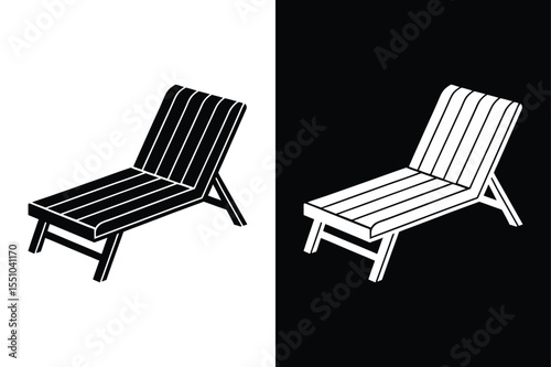 Lawn Chair Vector Icon. Flat Wooden Lounge Chair Symbol for Garden Relaxation
