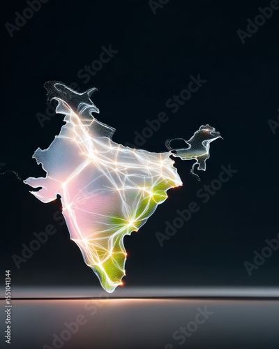 Illuminated Map of India: Glowing Network Connections