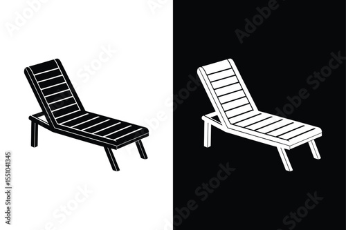 Flat Silhouette Icon of Wooden Lounge Chair for Lawn and Patio Design