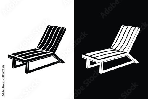 Wooden Lounge Chair Icon Silhouette. Minimalist Outdoor Relaxation Symbol