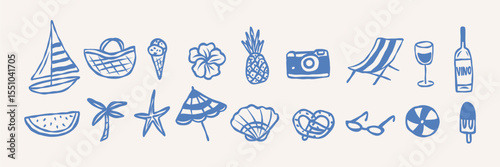 Hand drawn whimsical summer vacation elements