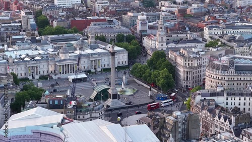 4K Aerial of Trafalgar Square, in London, UK in June 2025.