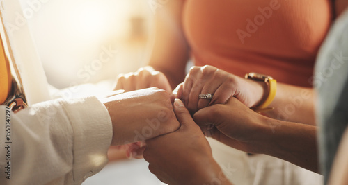 Fotografija Holding hands, support and group of people for prayer circle, worship and spiritual belief