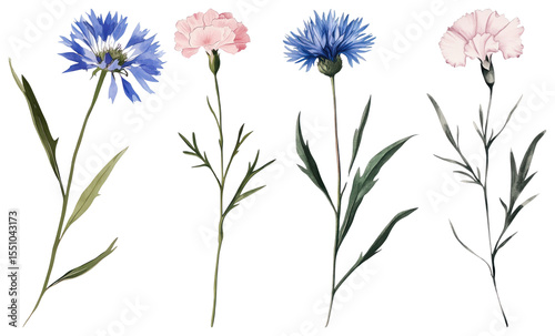 PNG Delicate watercolor wildflower illustration, element set on transparent background