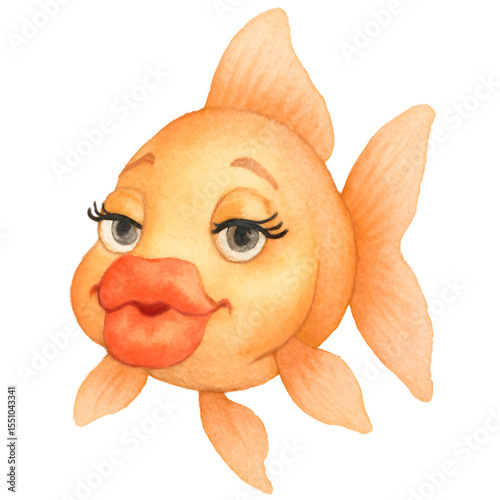Charming cartoon goldfish with animated expression and vibrant colors