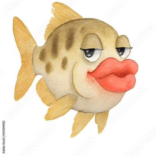 Playful and Quirky Cartoon Fish with Bold Lips and Unique Expression