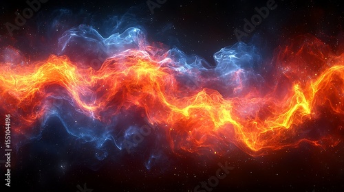Abstract fiery and icy cosmic nebula swirling flames and ice space background energy power