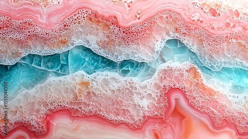 Stunning Pink and Teal Agate Stone Texture Close up Macro Detail of Gemstone with Bubbles and Veins