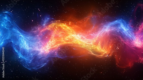 Fiery Cosmic Nebula Abstract Space Background with Vibrant Blue and Orange Energy Waves