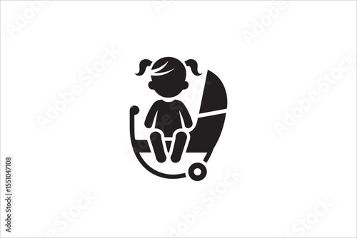 Black and white, with a simple and minimalistic baby toodler silhouette isolated on a white background