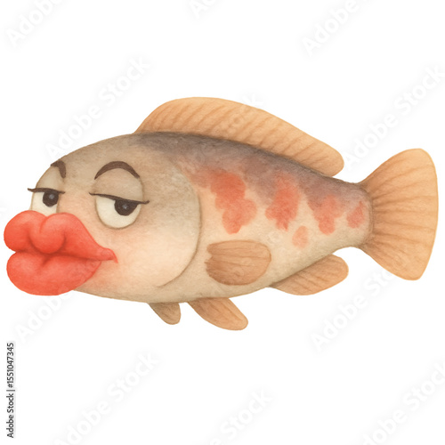 Cartoon Fish Character with Unique Expression and Playful Design