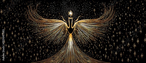 Golden mythical creature with wings and tail in a starry night