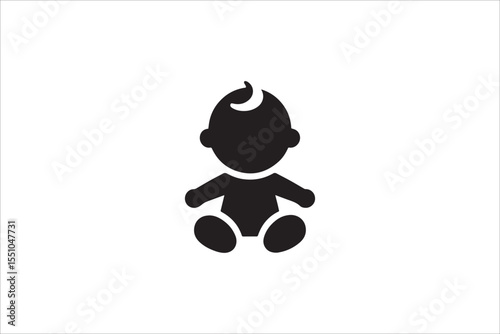 Black and white, with a simple and minimalistic baby toodler silhouette isolated on a white background