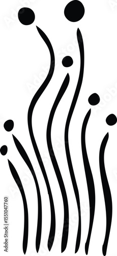 Clean and elegant wavy stems with rounded tops, a minimalist and organic design representing growth and nature, perfect for modern illustrations, subtle graphic elements, or sophisticated visual theme
