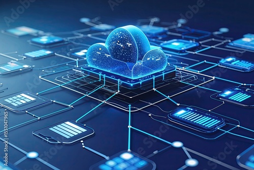Cloud Computing Network with Engaging Data Visualization on Blue Palette