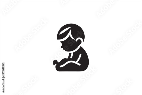 Black and white, with a simple and minimalistic baby toodler silhouette isolated on a white background
