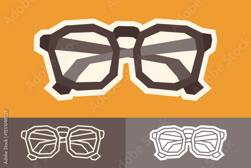 Flat Color Glasses Sticker Set with Cutout Style