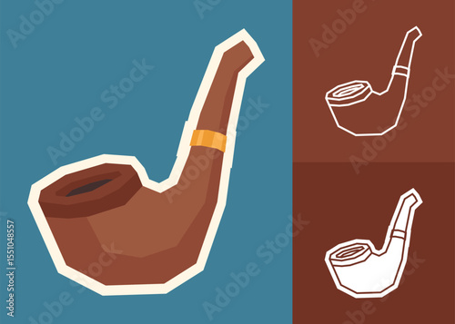 Flat Color Smoking Pipe Sticker Set with Cutout Style