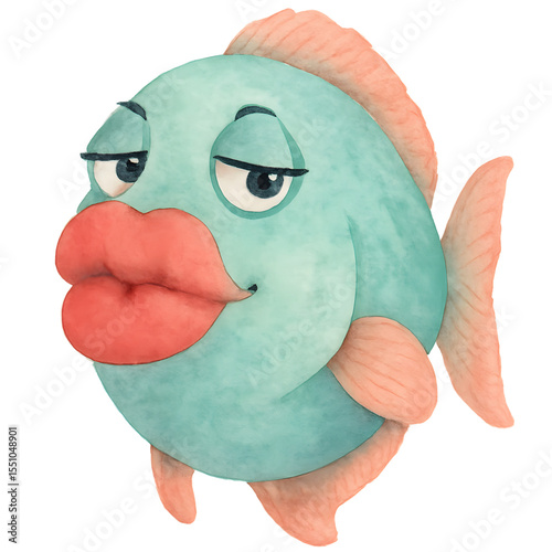 Cartoon Fish Character with Playful Expression and Unique Features