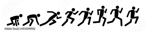 Standing, Walking, and Running Man Icon Set - Dynamic Athlete in Motion with Start and Run Poses Illustration