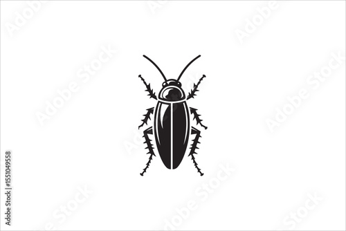 Black and white, with a simple and minimalistic Cockroach silhouette isolated on a white background