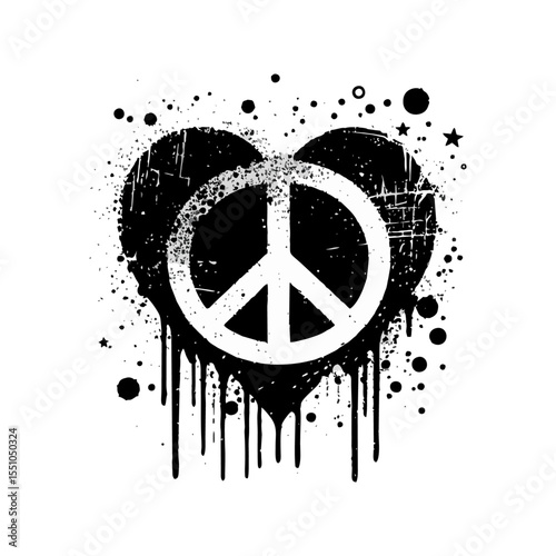 Hearth peace sign shape Silhouette Grunge Splatter and Dripping Spray Effects