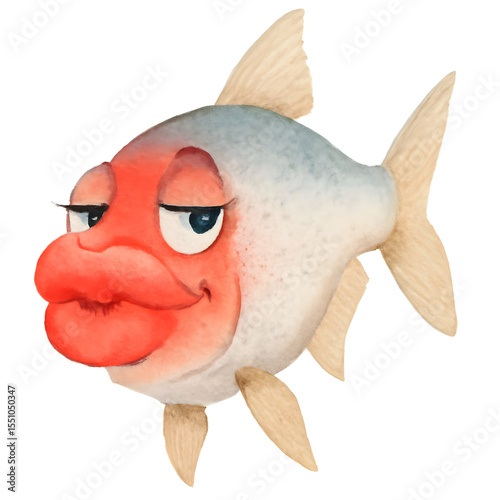 Playful Cartoon Fish with Red Lips and Quirky Expression