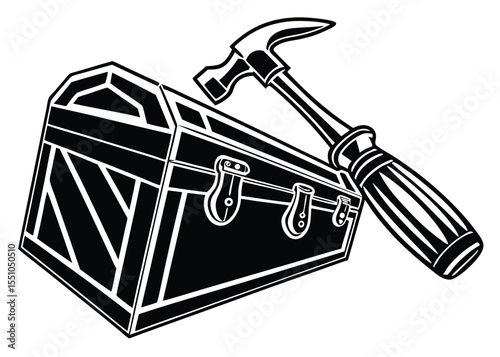 Vector silhouette of a toolbox with handle on white background