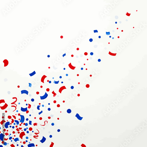 Red, White, and Blue Confetti Cascade on a Clean White Background