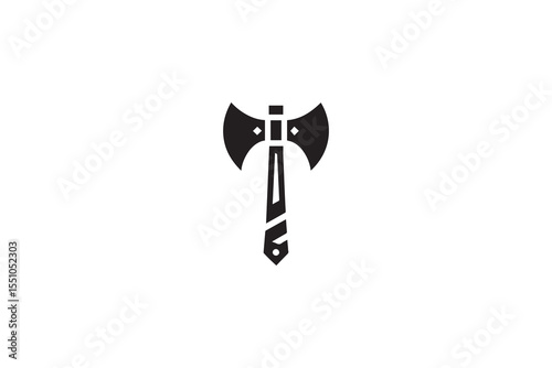 Black and white, with a simple and minimalistic Tomahawk silhouette isolated on a white background