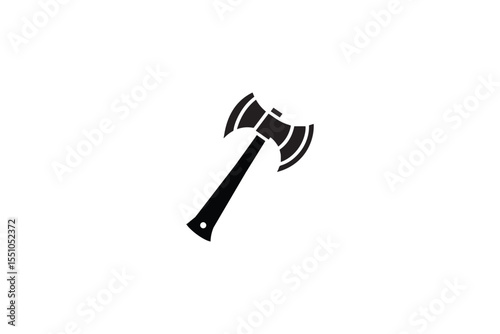 Black and white, with a simple and minimalistic Tomahawk silhouette isolated on a white background