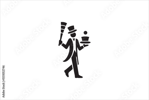 Black and white, with a simple and minimalistic juggler silhouette isolated on a white background