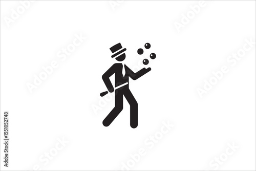 Black and white, with a simple and minimalistic juggler silhouette isolated on a white background