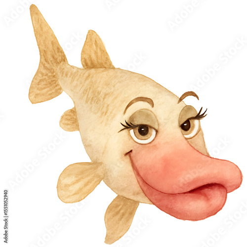 Cartoonish Fish Character with Playful Expression and Friendly Smile