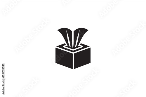Black and white, with a simple and minimalistic Tissue Box silhouette isolated on a white background