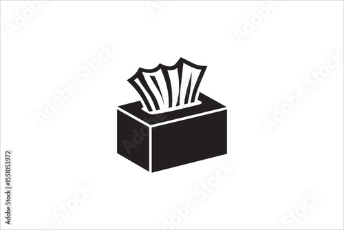 Black and white, with a simple and minimalistic Tissue Box silhouette isolated on a white background