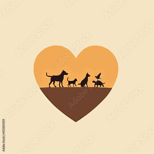 Silhouettes of love etched against a sunset, showcasing cherished animals in harmony