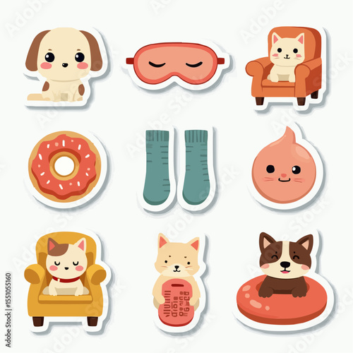 Cozy afternoon with adorable pets and comforting items in a playful layout