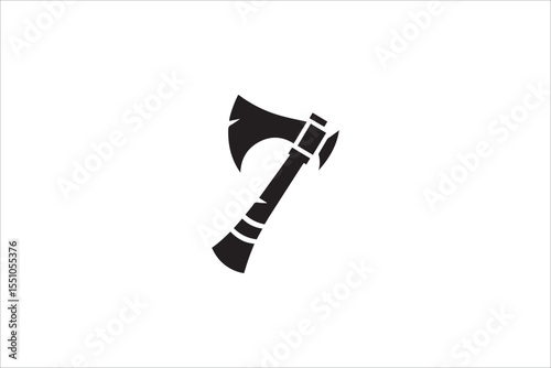 Black and white, with a simple and minimalistic Tomahawk silhouette isolated on a white background