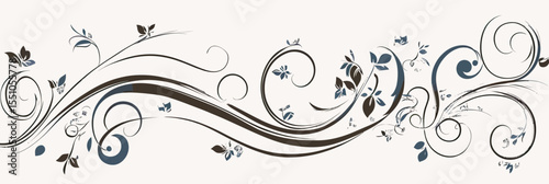 Abstract elegant floral swirl decoration with delicate leaves and curls in minimalist flat vector style for graphic design background or border element