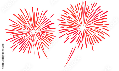 Red Fireworks Explosion Vector Illustration on White Background Festive Celebration Sparkler Graphic Design Minimalist Style