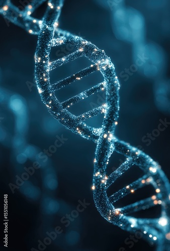 Genetic Code Unveiled: A close-up rendering of a double helix DNA strand, symbolizing the building blocks of life and the marvels of scientific exploration.