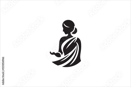 Black and white, with a simple and minimalistic south asia lady silhouette isolated on a white background