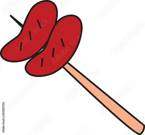 Grilled Sausage Skewer Vector Illustration in Flat Cartoon Style – Perfect for Food, Barbecue, Picnic, or Cooking Projects