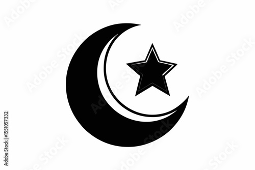 Crescent Moon and Star Black Icon Design