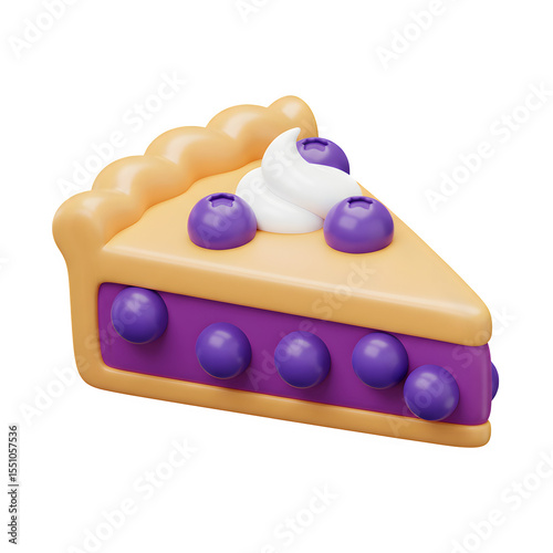 Delicious 3D Render of Blueberry Pie Slice with Whipped Cream