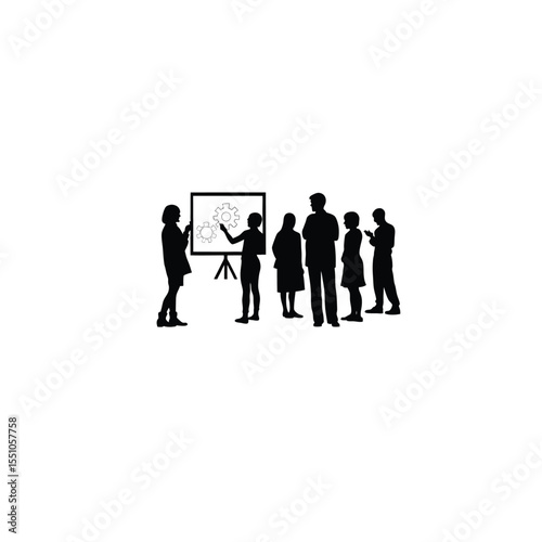 silhouette of a group attending a STEM workshop on white background