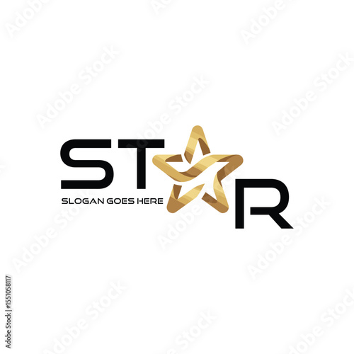 gold stars and shooting stars on the white background of the logo