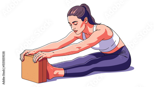Illustration of a woman stretching with a yoga block for flexibility and wellness